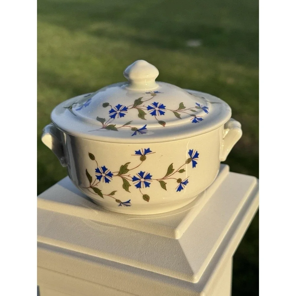 Apilco BIA Cordon Bleu French Sugar Bowl Frieda  Blue Cornflower VTG France